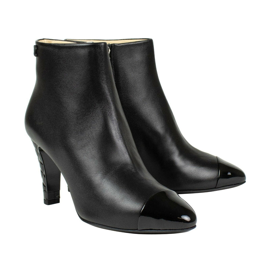 Lambskin And Patent Cap Toe Short Boots - Black