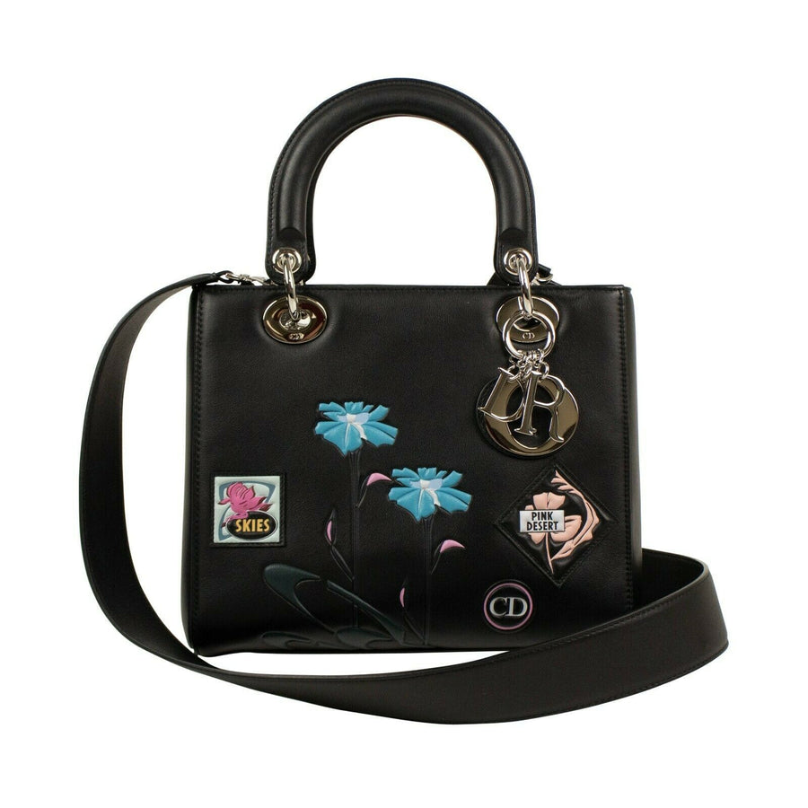 Medium Lady Dior Patch Embellished Handbag - Black