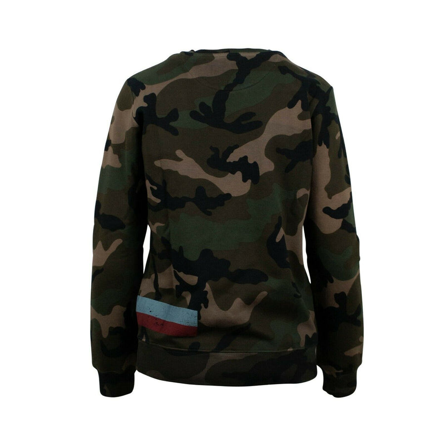 Camouflage Crew Neck Sweater Top - Green