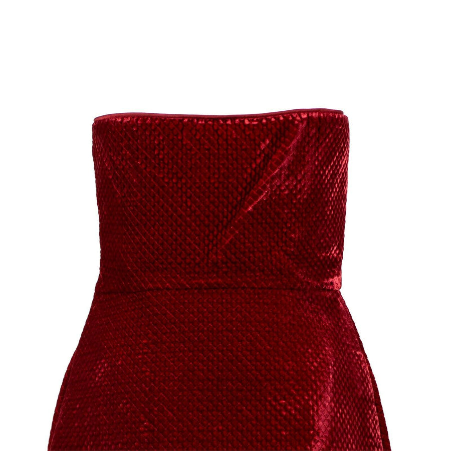 Velvet Strapless Fit And Flare Dress - Red