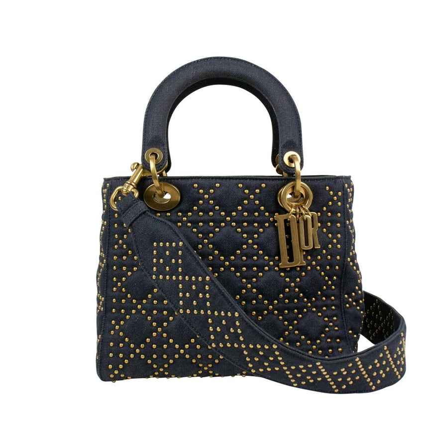 Medium Denim Studded Lady Dior Shoulder Bag - Denim  Blue