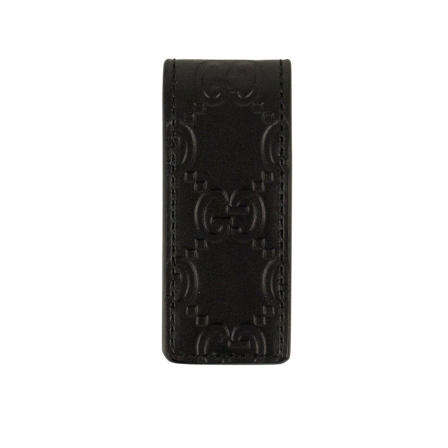 Leather Signature Money Clip - Black