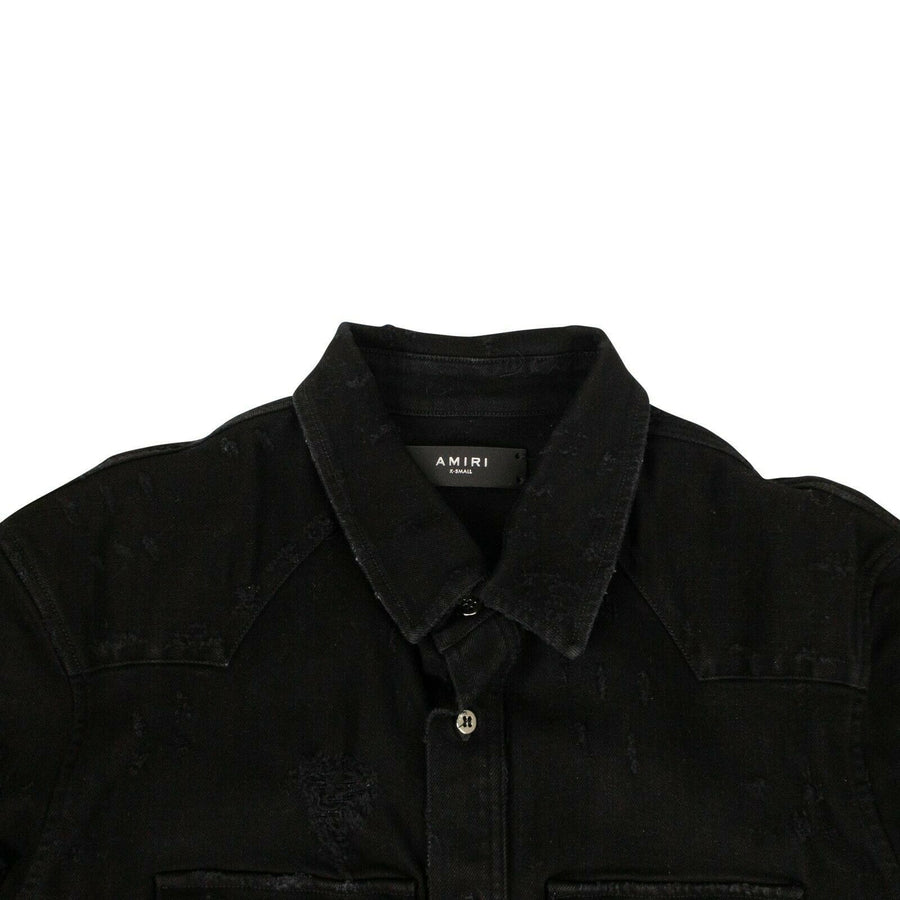 Denim Destroyed Button Down Shirt - Black