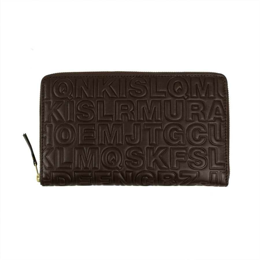 Leather Letter Embossed Travel Organizer Wallet - Brown