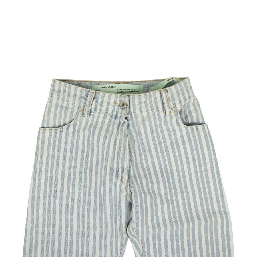 Cotton Striped Denim Pants - Blue