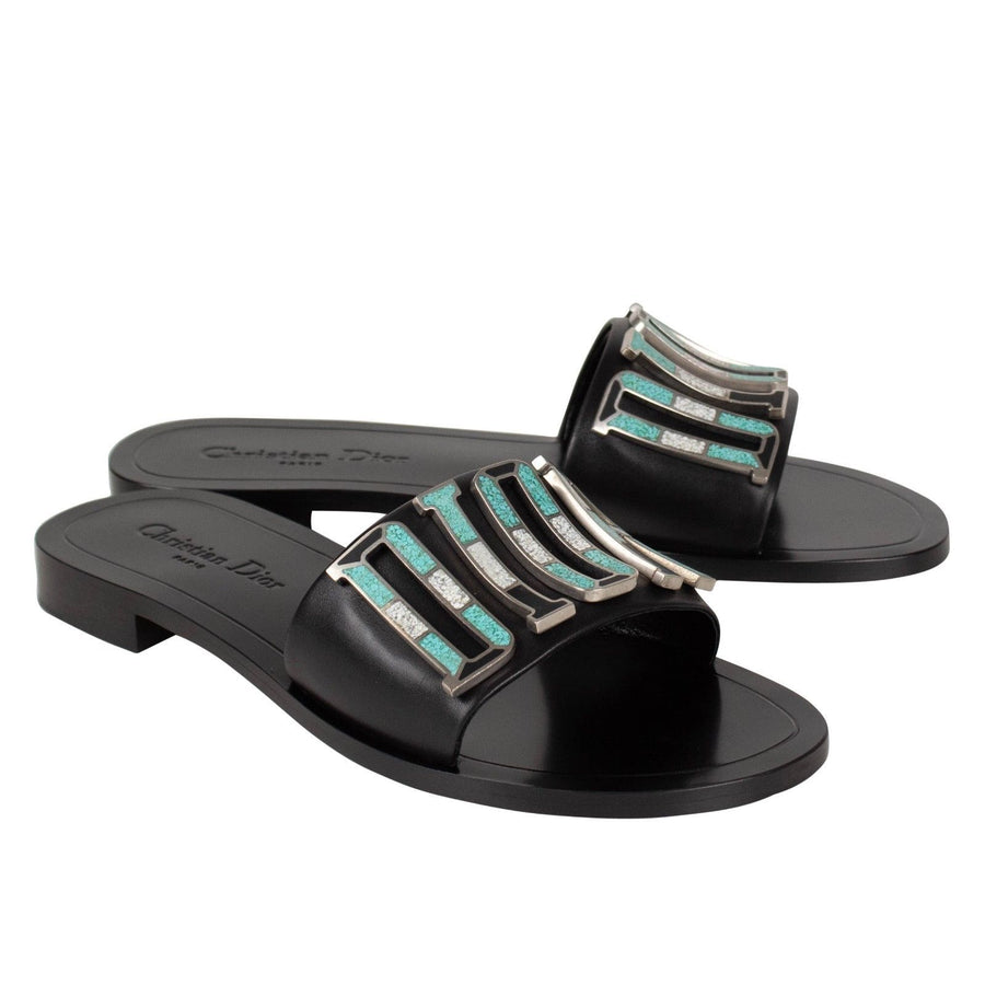 Diorevolution Leather Logo Mule Slides - Black