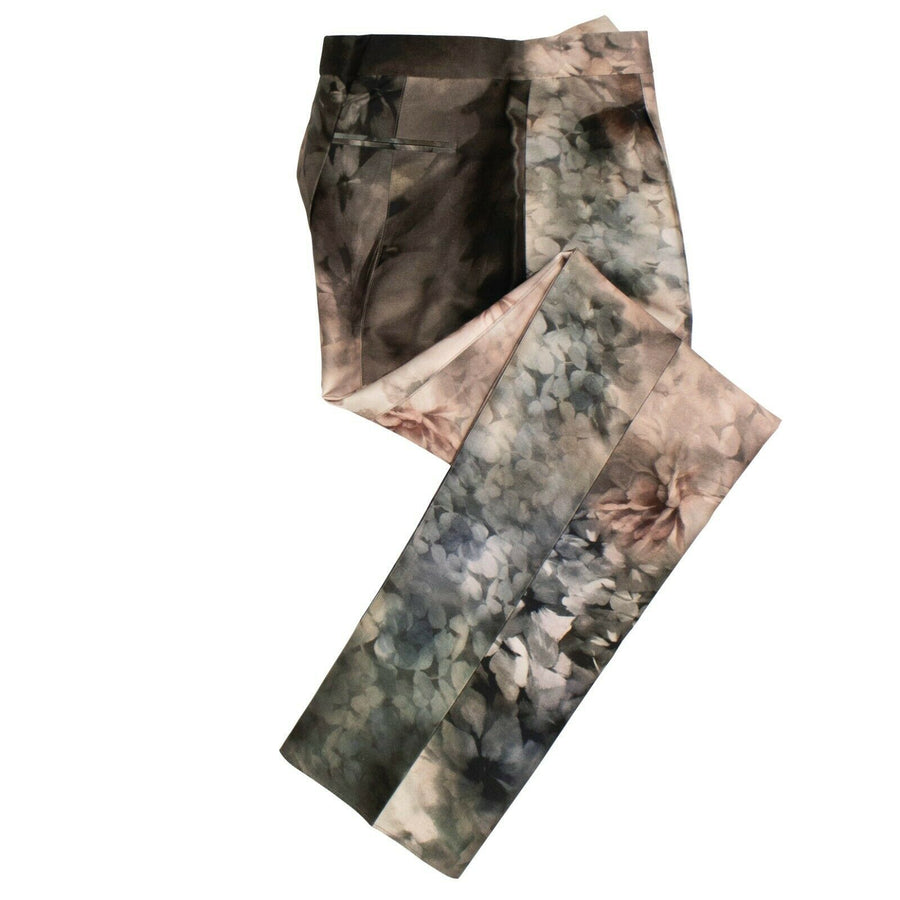 Cotton Floral Tailored Pants - Pink / Gray