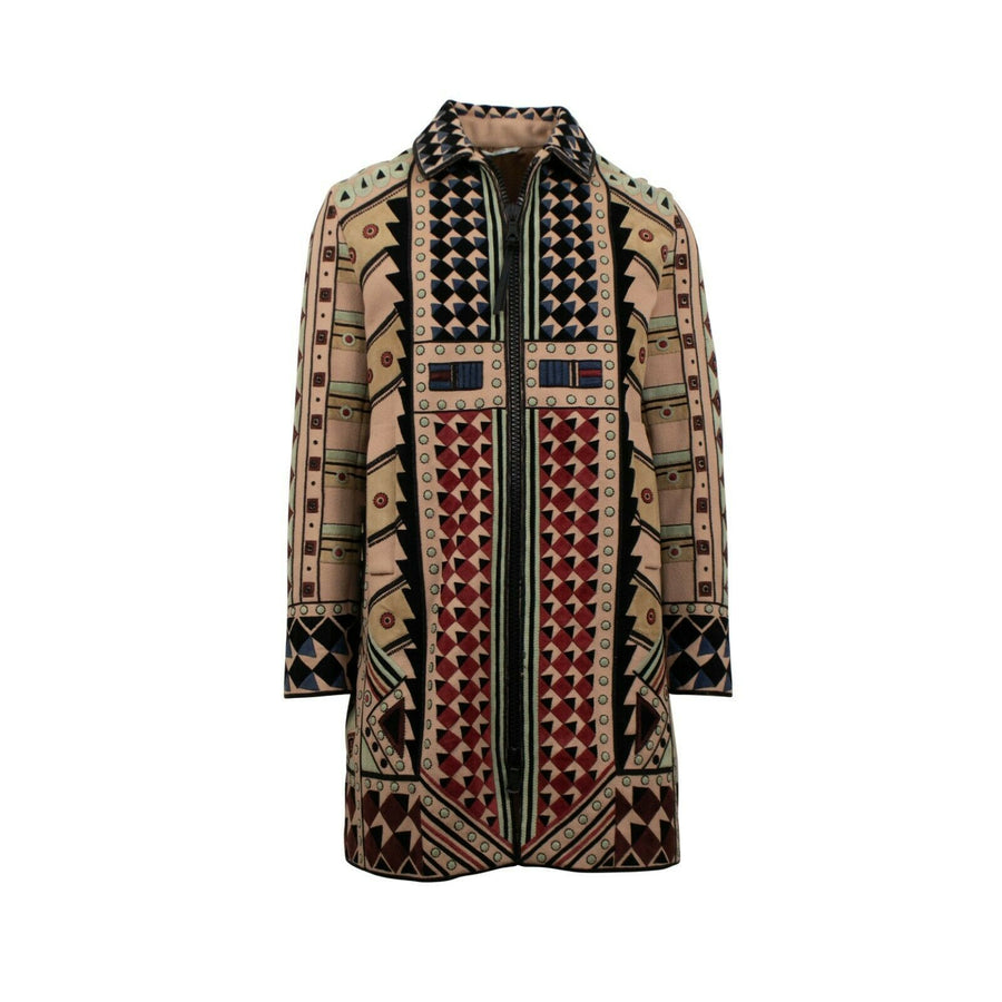 Tan Beaded Wool Blend Embellished Coat - Multi