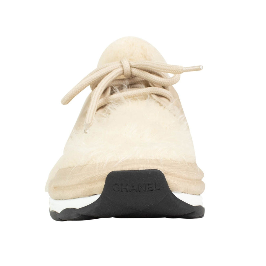 Furry Stretch Fabric And Satin Sneakers - Beige