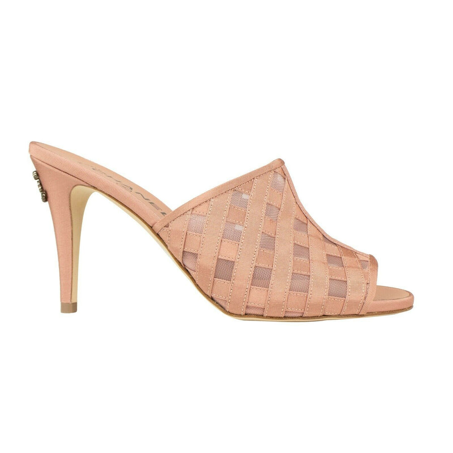 Mesh And Grosgrain Open Toe Heels Mules - Pink