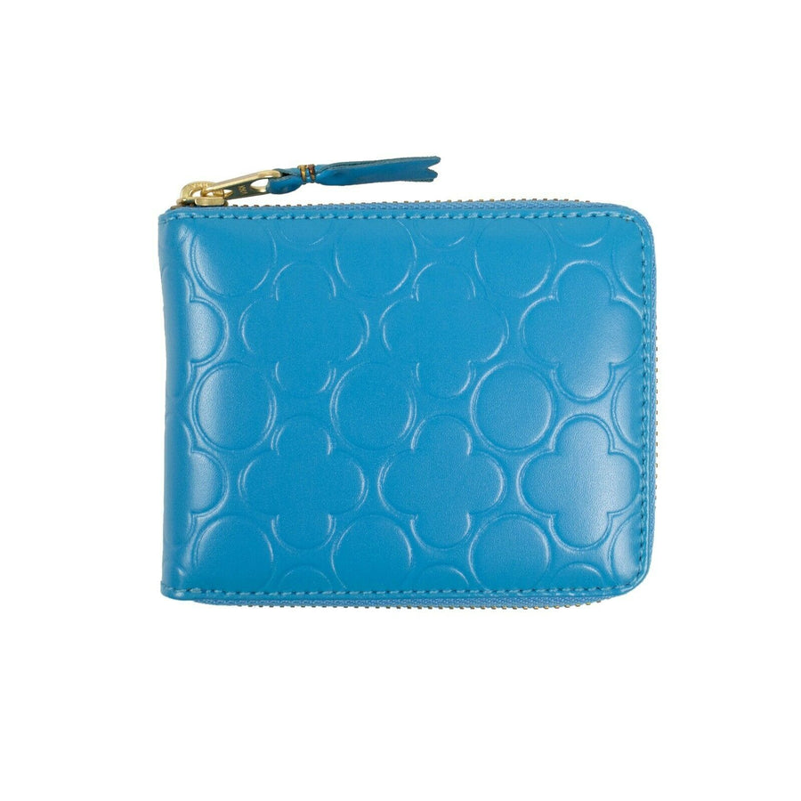 Leather Clover Embossed Small Wallet - Blue