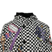 Checkered Sticker Design Parka Coat - Black / White