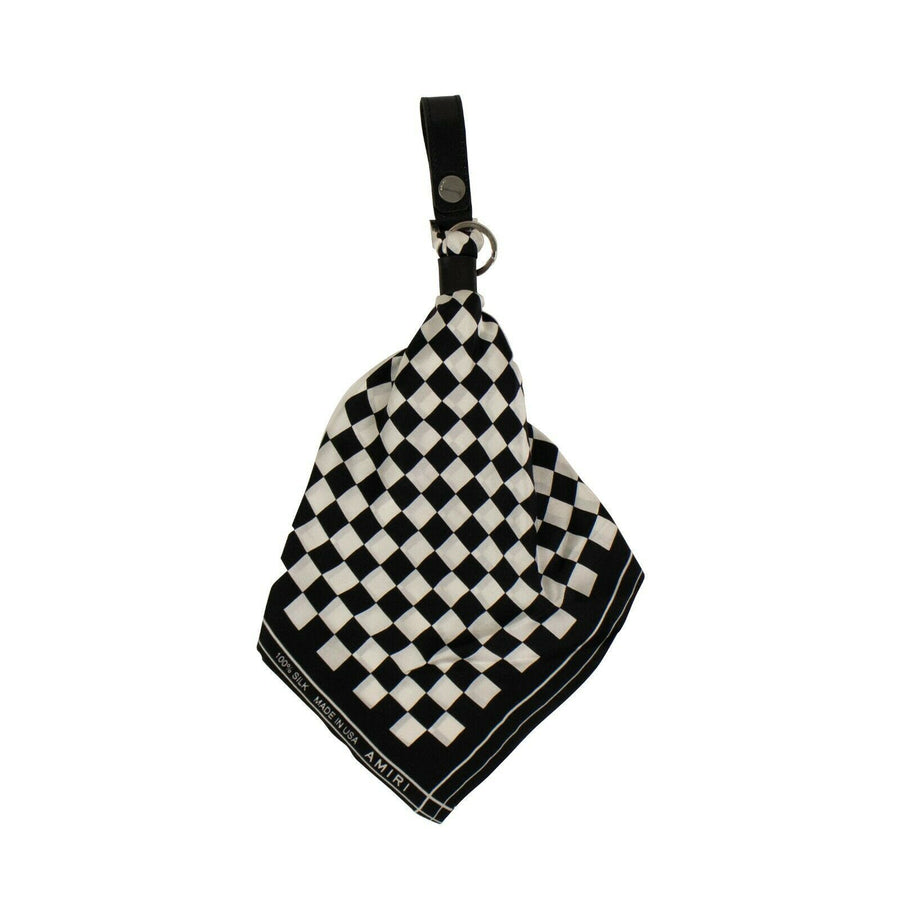 Silk Checkerboard Bandana Key Chain - Black And White