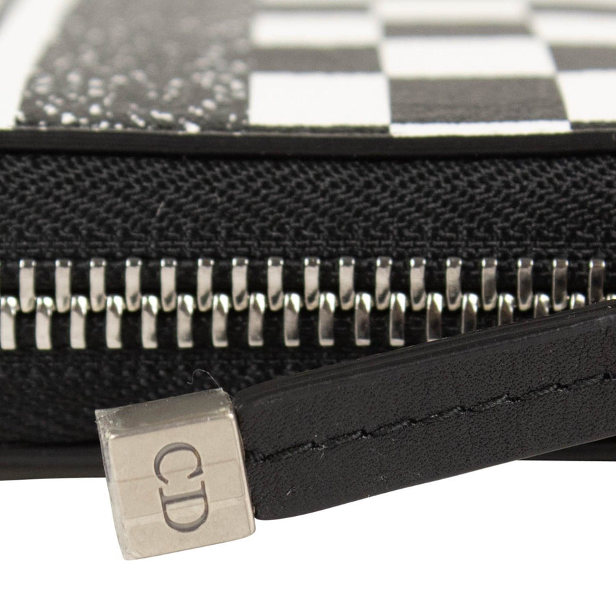 Lady Dior Checked Zip-Around Wallet - Black / White