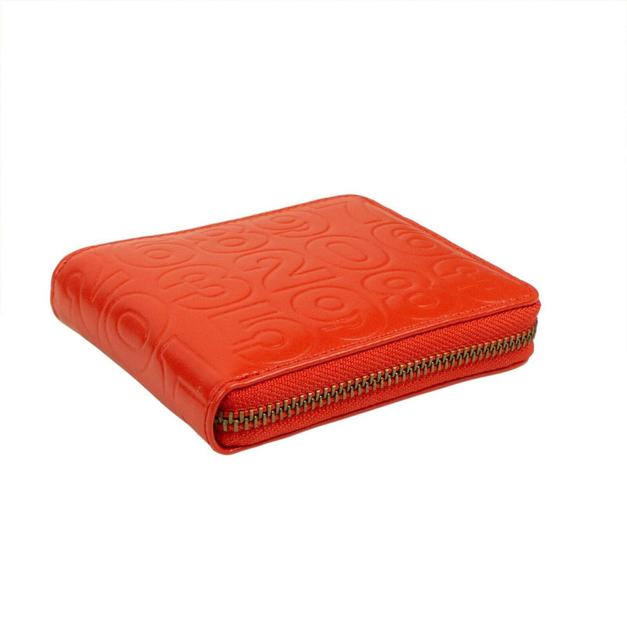 Leather Number Embossed Small Wallet - Orange / Red