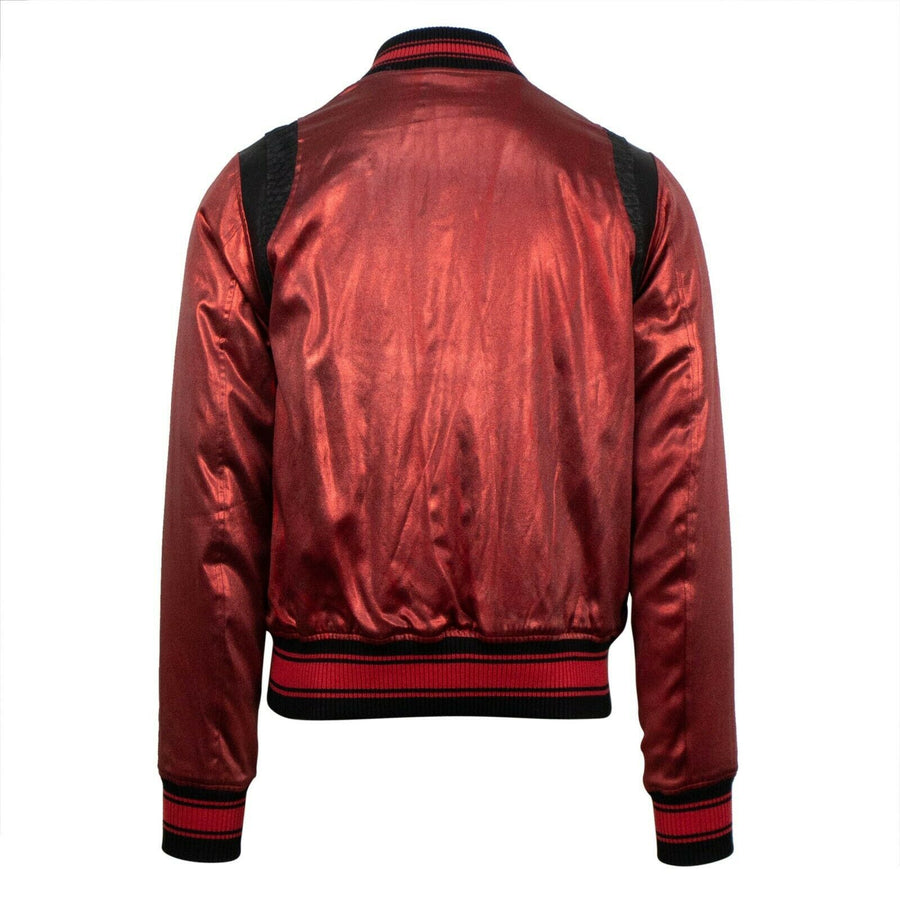 Metallic Silk Baseball Bomber Varsity Jacket - Red