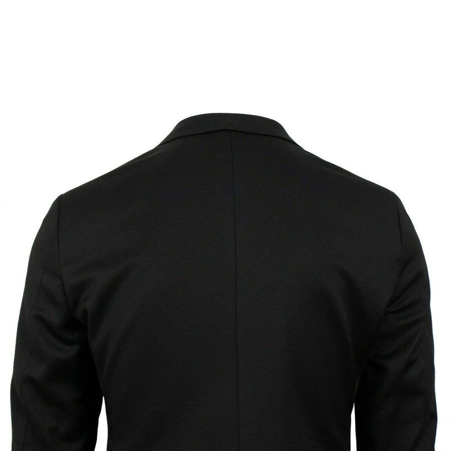 Wool One Button Tuxedo Suit - Black