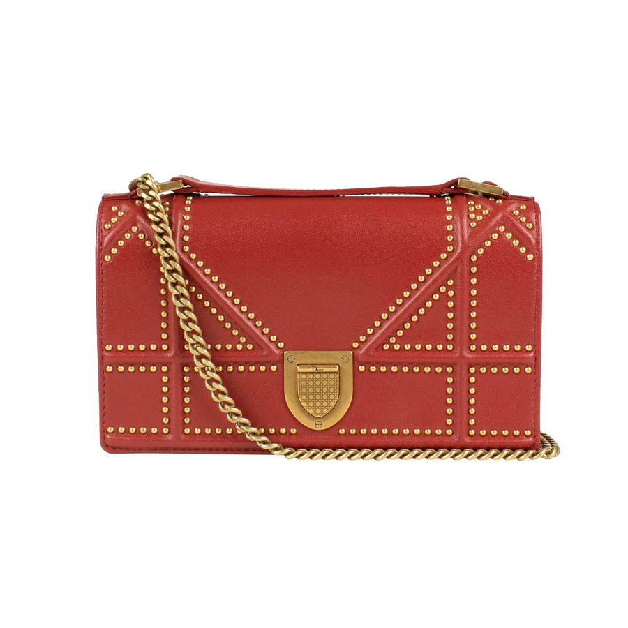 Diorama Lambskin Studded Pouch Shoulder Bag - Red