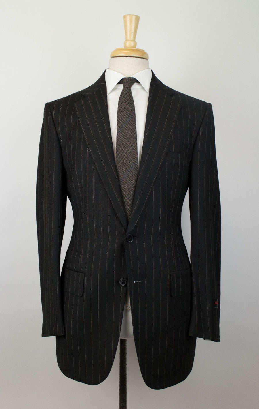 Drop 6 Striped Wool 2 Button Suit - Black