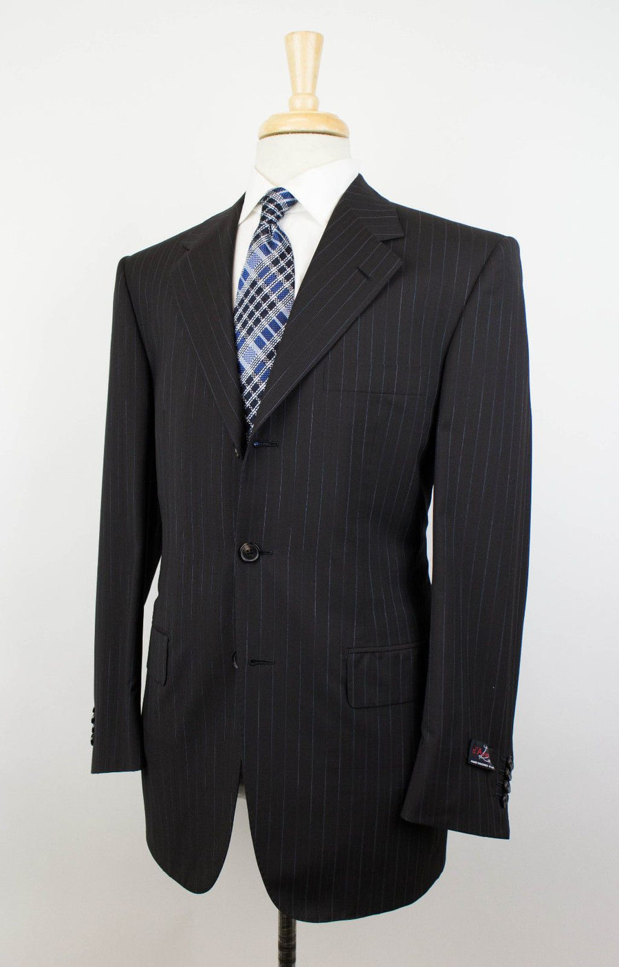 Striped Wool 3 Roll 2 Button Suit - Brown