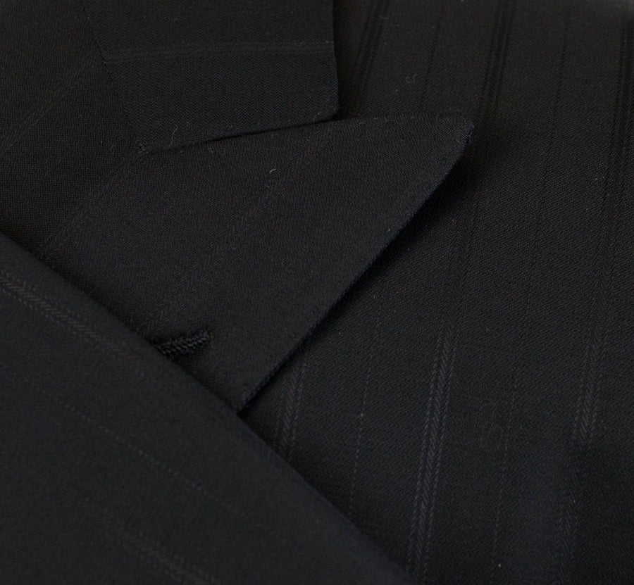 Drop 6 Striped Wool 3 Button Suit - Black