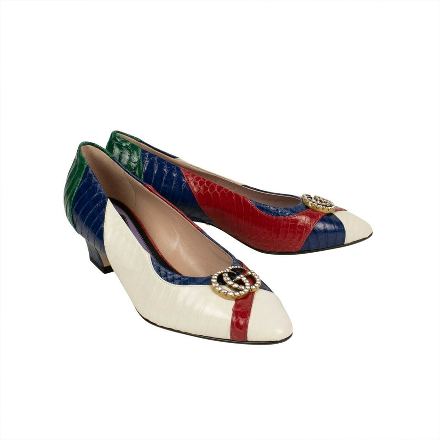 Women's Leather Snakeskin With Logo Pump - Multicolored