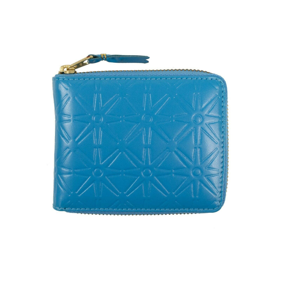 Leather Star Embossed Small Wallet - Blue