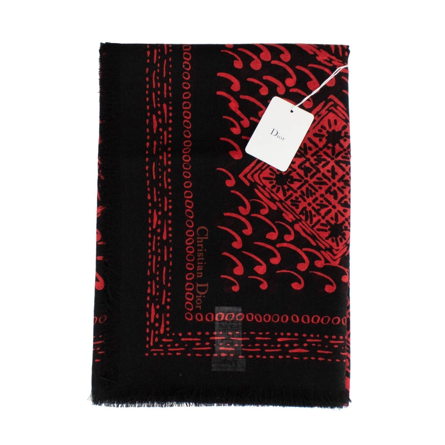 Paisley Cards Cashmere-Silk Scarf - Red / Black