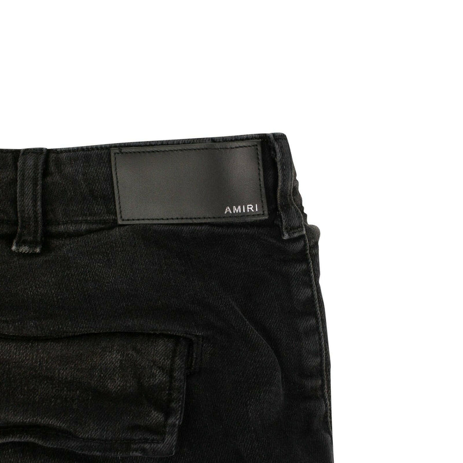 Washed Out Denim Pocket Cargo Pants - Black