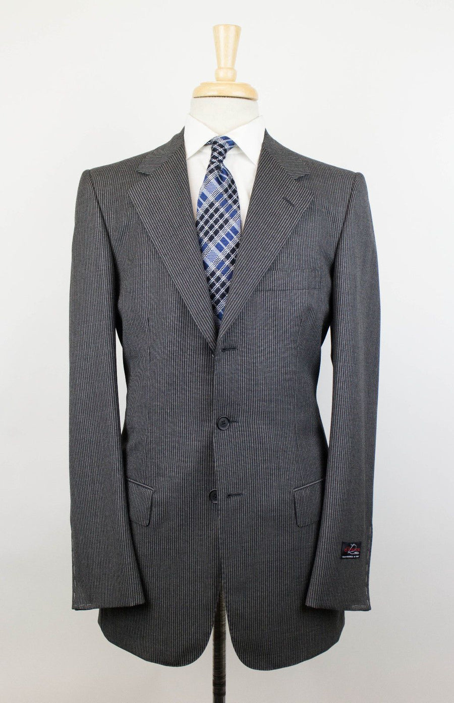 Drop 7 Striped Wool 3 Roll 2 Button Suit - Gray