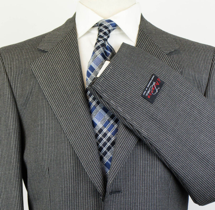 Drop 7 Striped Wool 3 Roll 2 Button Suit - Gray