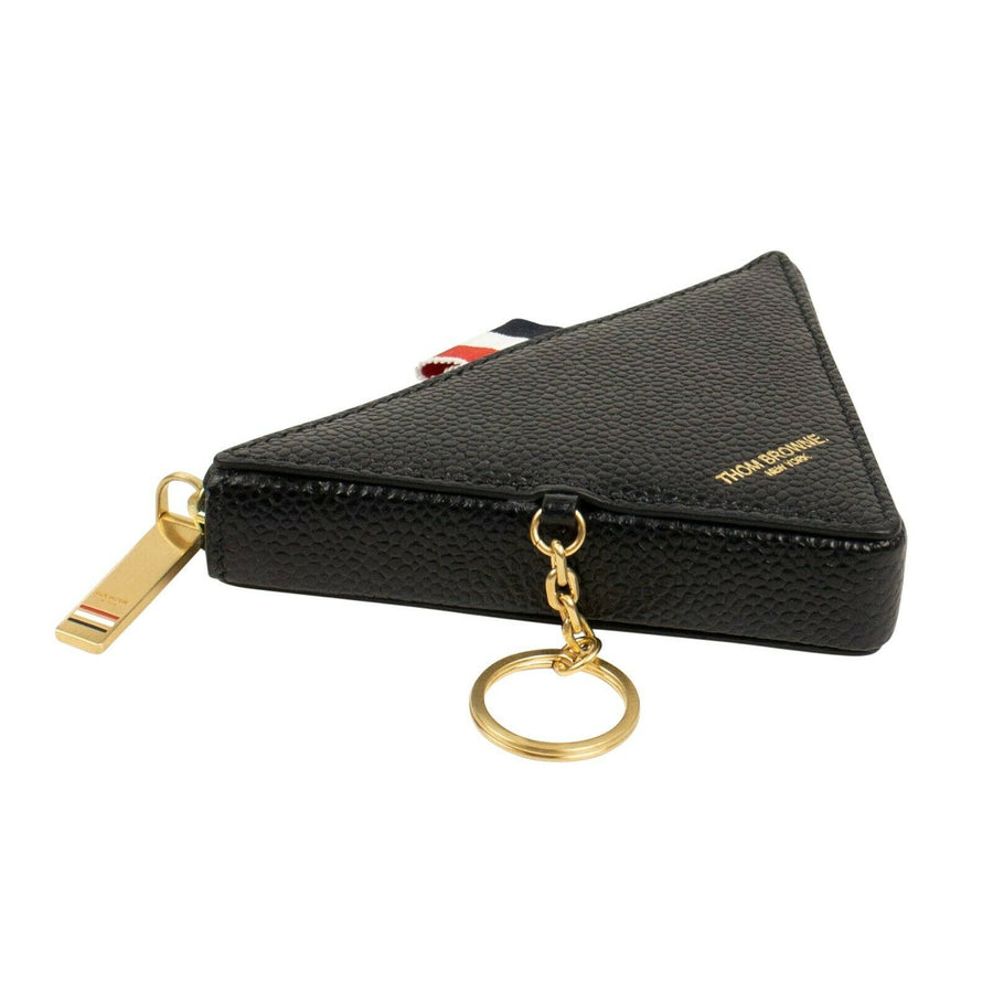 Leather Triangle Key Chain Coin Pouch - Black