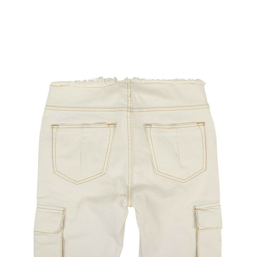 Lace Up Cargo Skinny Jeans Pants - White