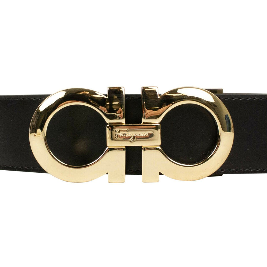 'Gancini' Gold Buckle Belt - Black-Brown