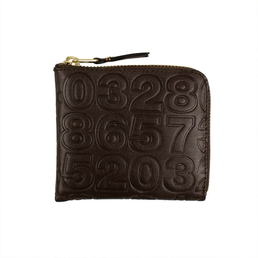 Leather Number Embossed Slim Wallet - Brown