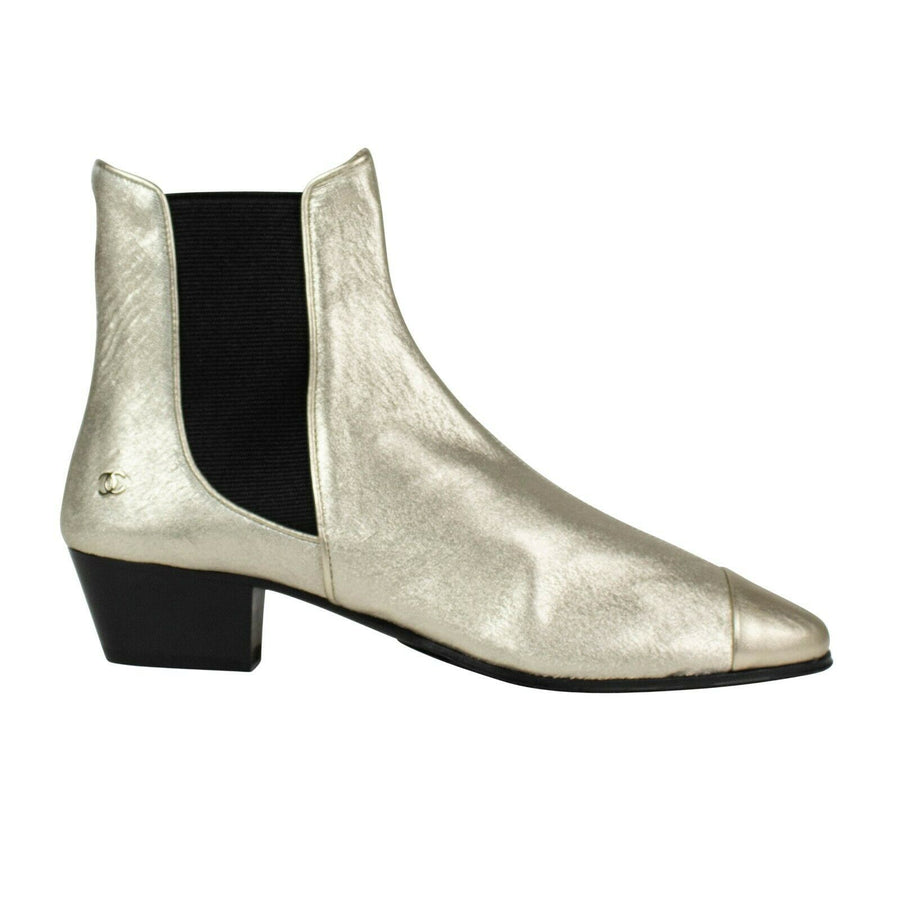 Laminated Goatskin Short Boots - Gold