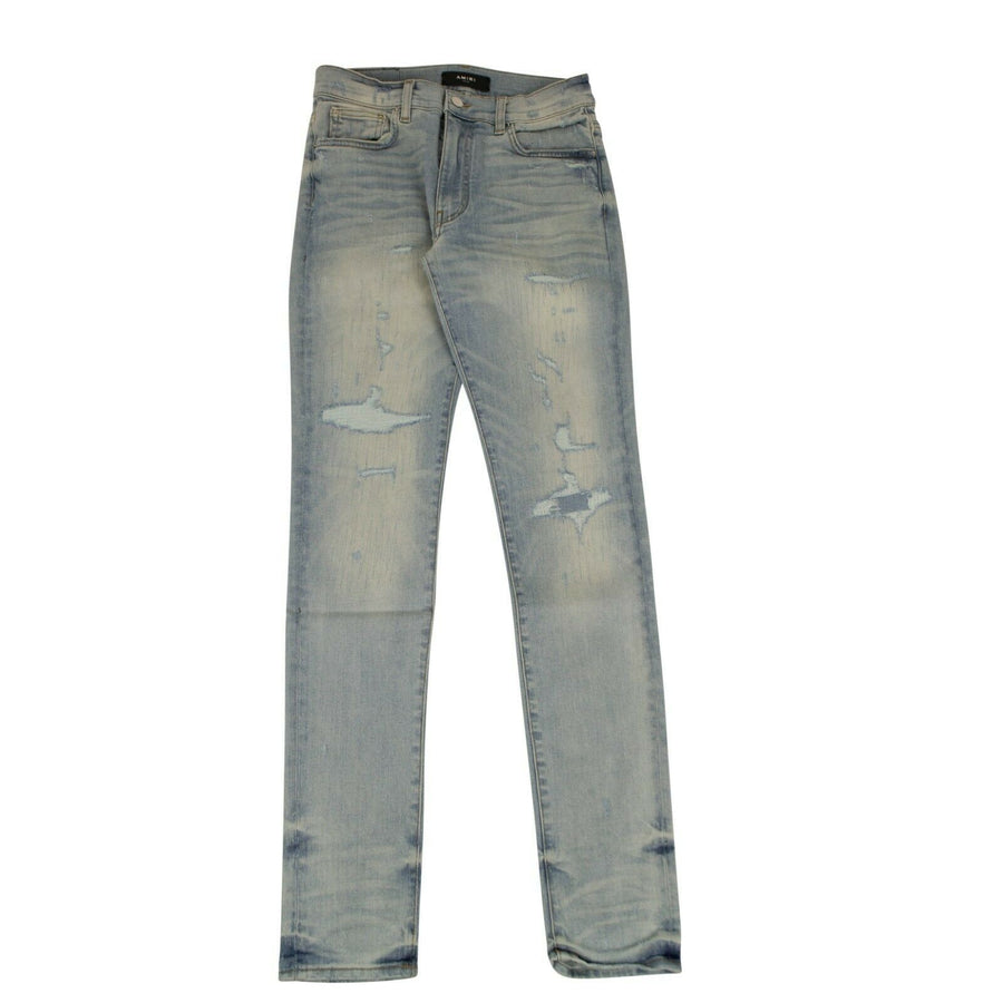 Denim Skinny Bruise Repaired Jeans - Light Blue