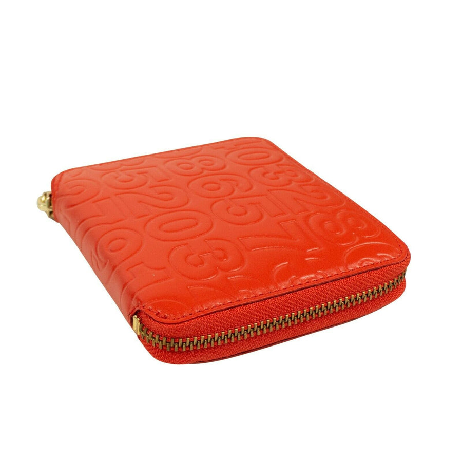 Leather Number Embossed Square Wallet - Red Orange