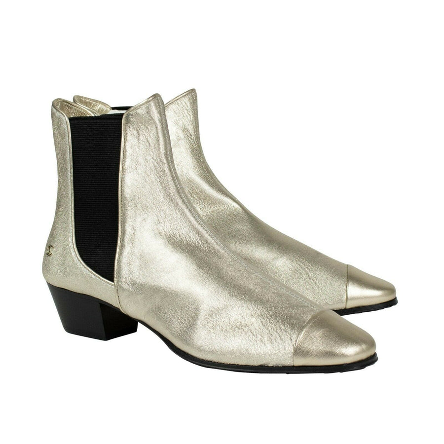 Laminated Goatskin Short Boots - Gold