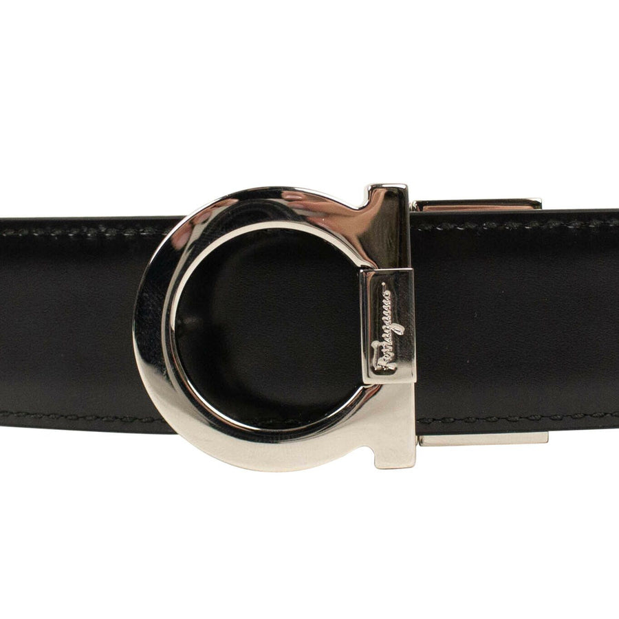 'Gancini' Metal Buckle Belt - Black/Brown