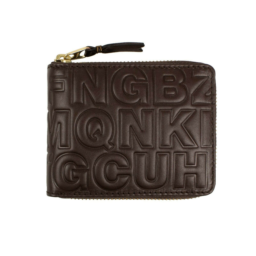 Leather Letter Embossed Small Wallet - Brown