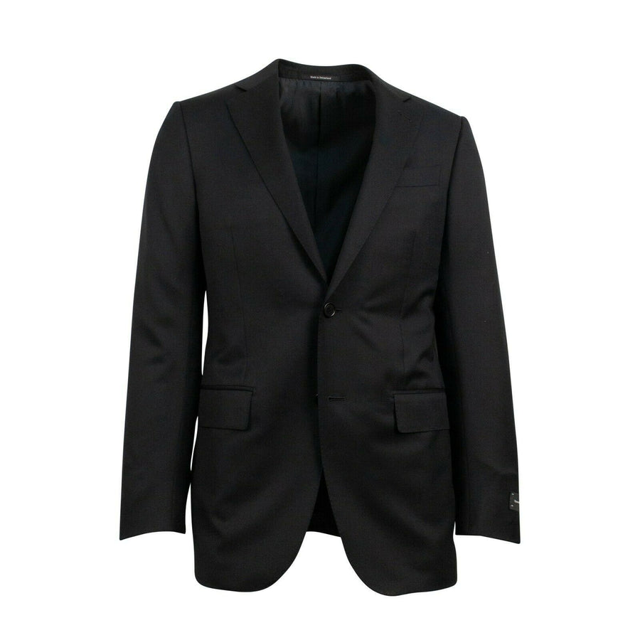 Solid Wool Two Button Suit - Black