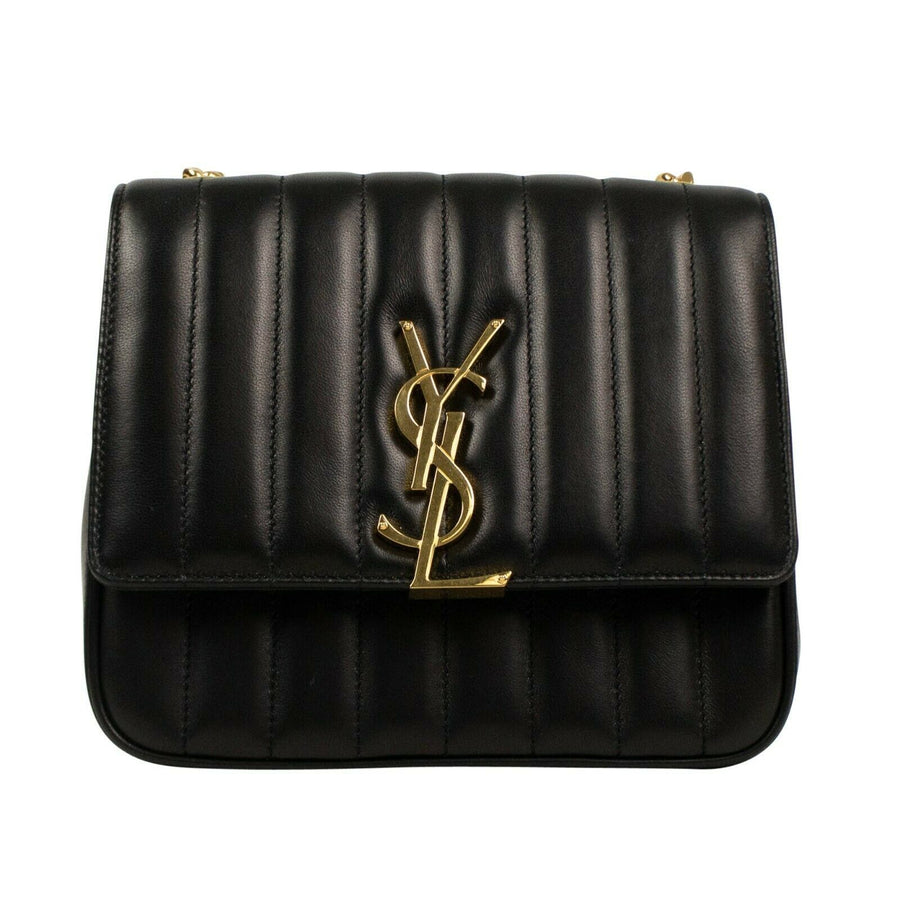 Medium Vicky Quilted Leather YSL Monogram Handbag  - Black