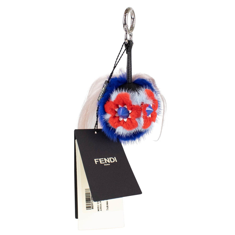 Mink Fox Fur and Leather Charm - Blue / Pink