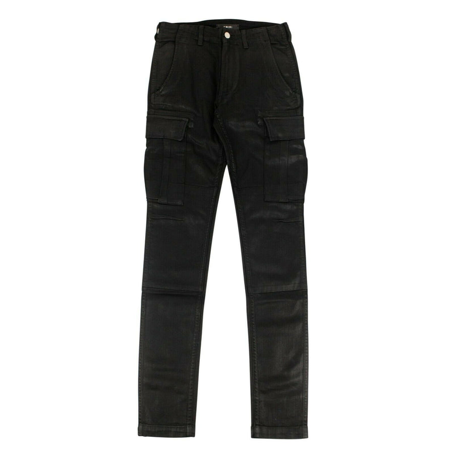 Wax Denim Skinny Cargo Jeans - Black