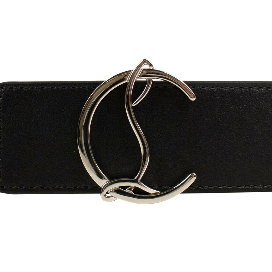 Leather Silver 'CL' Logo Belt - Black/Red