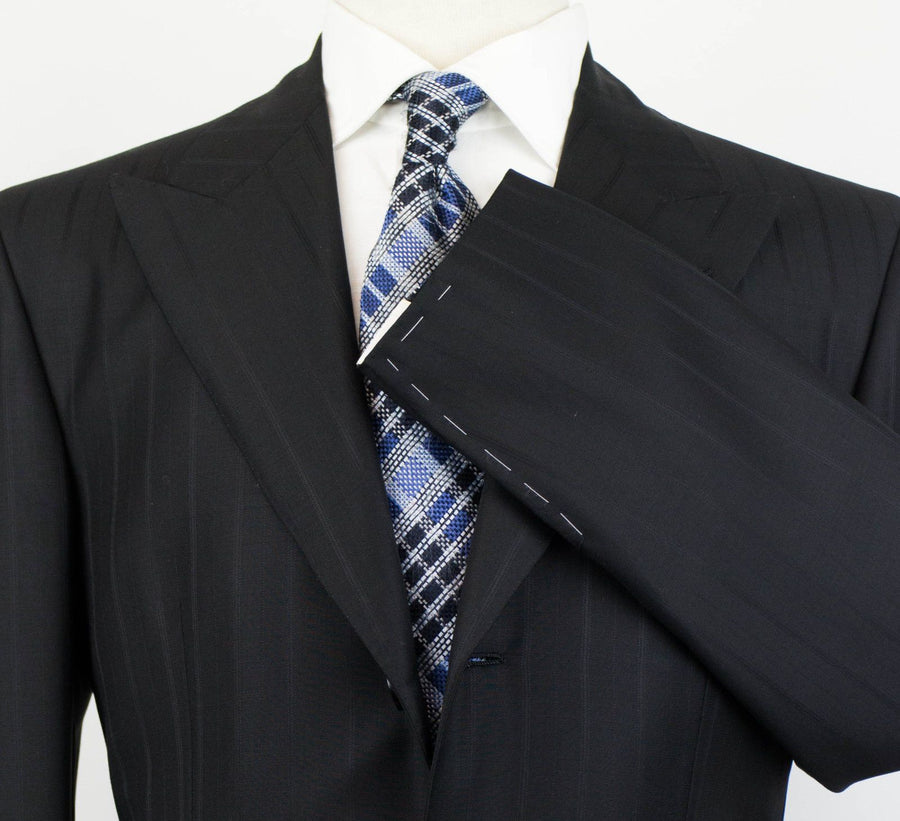 Drop 6 Striped Wool 3 Button Suit - Black