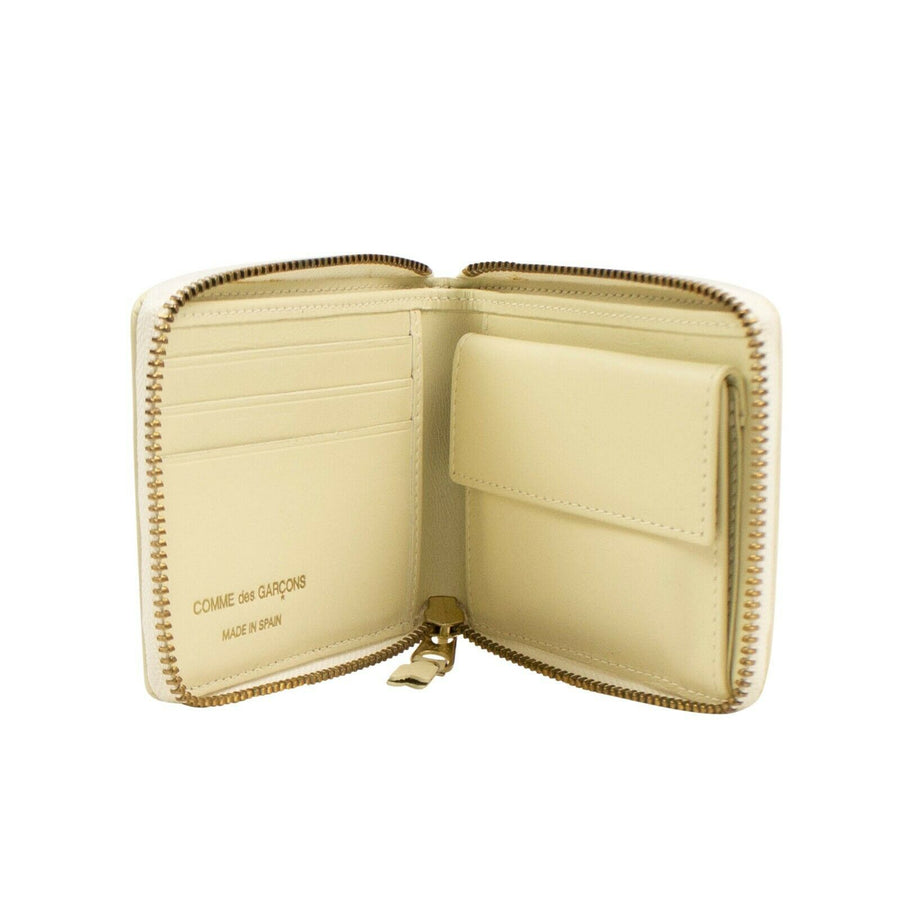 Leather Letter Embossed Small Wallet - Ivory