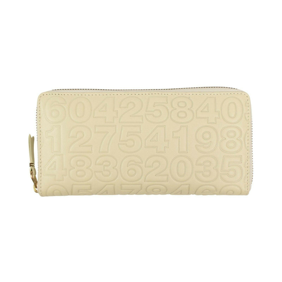 Leather Number Embossed Wallet - Cream