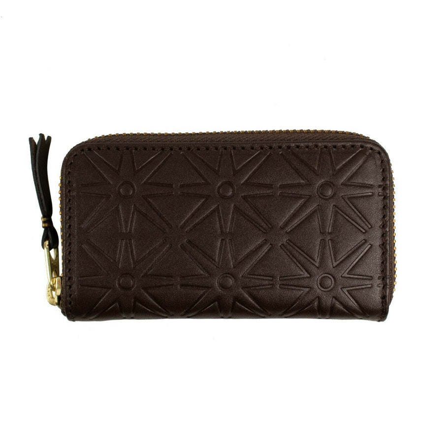 Leather Star Embossed Mini Wallet Coin Purse - Brown